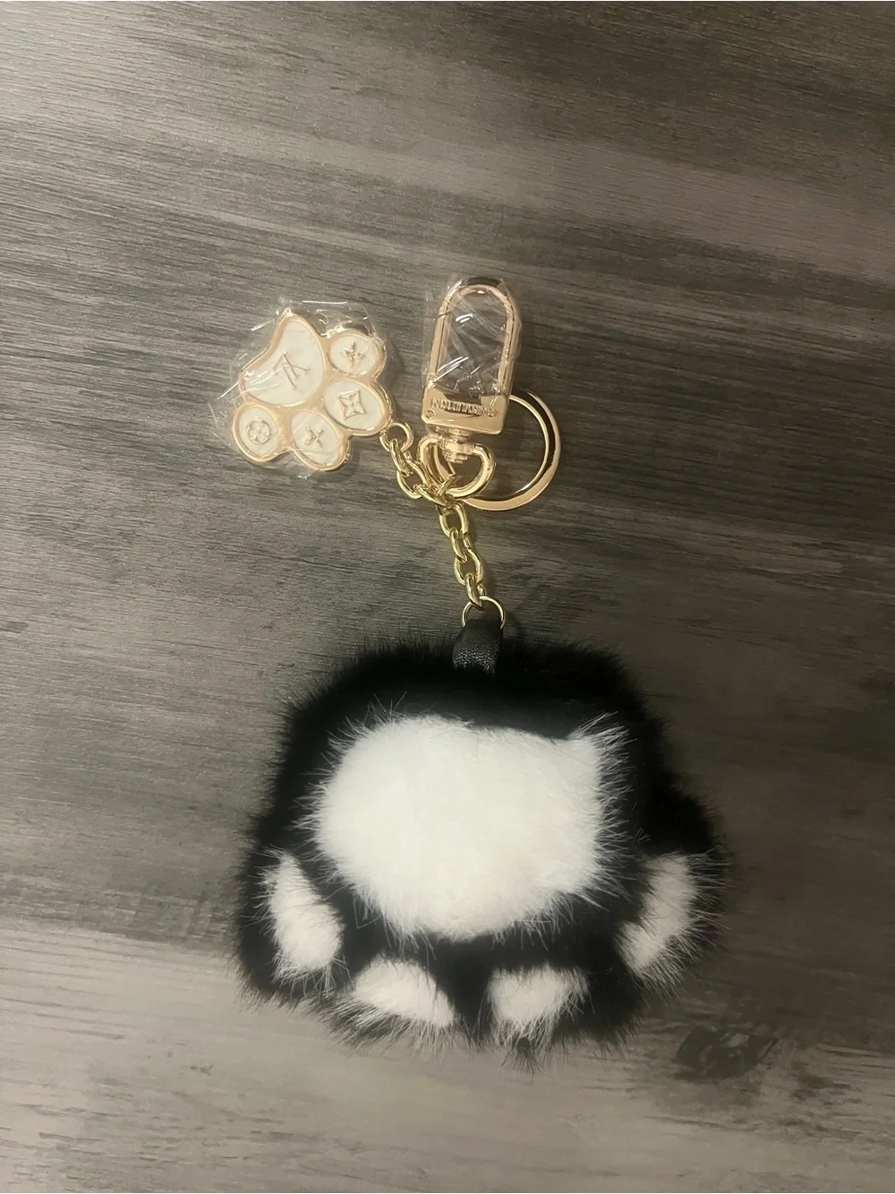 Black & White Faux Fur Paw Keychain